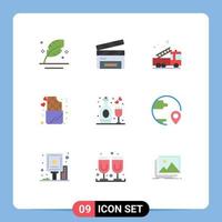 Modern Set of 9 Flat Colors Pictograph of romance lifestyle film flap chocolate help Editable Vector Design Elements