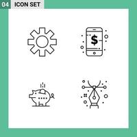 Set of 4 Modern UI Icons Symbols Signs for setting piggy business smart savings Editable Vector Design Elements