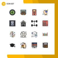 Set of 16 Modern UI Icons Symbols Signs for media pie chart computer head analysis Editable Creative Vector Design Elements