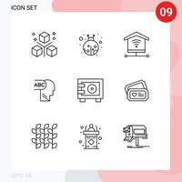 Outline Pack of 9 Universal Symbols of love locker security safe deposit Editable Vector Design Elements