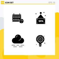 4 Thematic Vector Solid Glyphs and Editable Symbols of calendar weather education spa sign process Editable Vector Design Elements