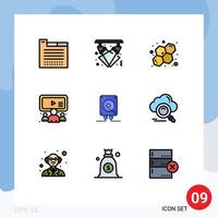 Stock Vector Icon Pack of 9 Line Signs and Symbols for audio user night team group Editable Vector Design Elements