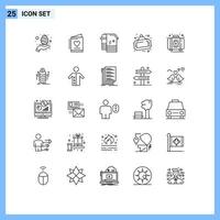 Mobile Interface Line Set of 25 Pictograms of emergency shop bath sale sign Editable Vector Design Elements