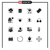 Modern Set of 16 Solid Glyphs Pictograph of flag astronaut bbq sport skate Editable Vector Design Elements