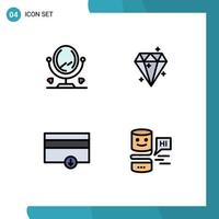 4 User Interface Filledline Flat Color Pack of modern Signs and Symbols of mirror payment diamound prize conversational Editable Vector Design Elements