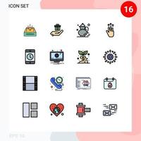 User Interface Pack of 16 Basic Flat Color Filled Lines of mobile gestures present drink qehwa Editable Creative Vector Design Elements