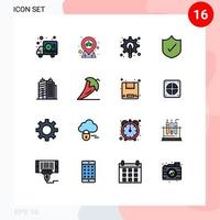 Pack of 16 creative Flat Color Filled Lines of estate security designer protection gear Editable Creative Vector Design Elements