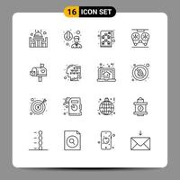 Modern Set of 16 Outlines Pictograph of mail box recorder planning record audio Editable Vector Design Elements