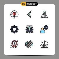 Stock Vector Icon Pack of 9 Line Signs and Symbols for gear mobile badminton interface application Editable Vector Design Elements