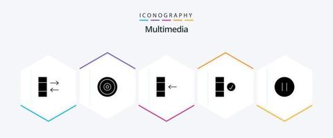 paquete de iconos multimedia de 25 glifos que incluye . pausa. datos. multimedia. datos vector