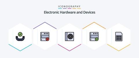 Devices 25 FilledLine icon pack including . sim. disc. phone. card vector