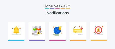 paquete de 5 iconos planos de notificaciones que incluye apagado. alarma. notificación. no leído. SMS. diseño de iconos creativos vector