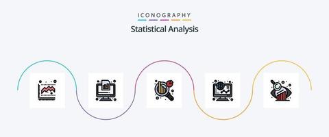 paquete de iconos de 5 planos llenos de línea de análisis estadístico que incluye evaluación comercial. en línea. informe. grafico. comercio electrónico vector