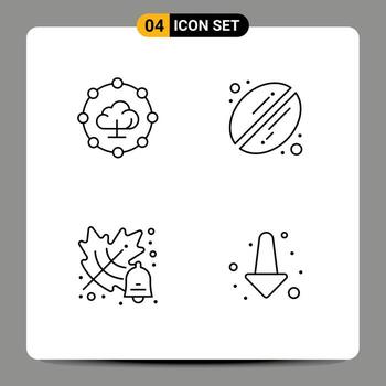 conjunto de 4 iconos de ui modernos símbolos signos para cloud computing flecha frijol otoño elementos de diseño vectorial editables completos vector
