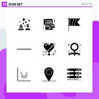 Modern Set of 9 Solid Glyphs Pictograph of romance gender golf female minus Editable Vector Design Elements