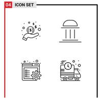 4 Creative Icons Modern Signs and Symbols of hand browser dollar building settings Editable Vector Design Elements