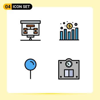 Set of 4 Modern UI Icons Symbols Signs for chart map statistics profit pin Editable Vector Design Elements