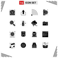 Set of 16 Commercial Solid Glyphs pack for keywords play upload game insert coin Editable Vector Design Elements