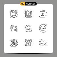 9 User Interface Outline Pack of modern Signs and Symbols of arrow board law book online card Editable Vector Design Elements