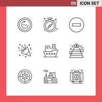 9 iconos creativos, signos y símbolos modernos de decoración, celebración, fuegos artificiales, eliminan elementos de diseño vectorial editables vector