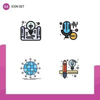 4 símbolos de signos de color plano de línea de llenado universal de forma de globo creativo elementos de diseño de vector editables de flecha de micrófono