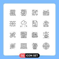 Modern Set of 16 Outlines Pictograph of iot vhs tape paint vhs wedding Editable Vector Design Elements