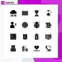 Set of 16 Commercial Solid Glyphs pack for achievement light good electric sport Editable Vector Design Elements