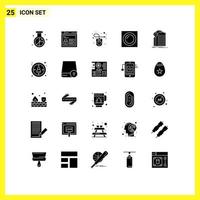 25 Thematic Vector Solid Glyphs and Editable Symbols of bank light code lamp mouse Editable Vector Design Elements