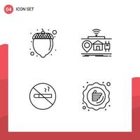 Mobile Interface Line Set of 4 Pictograms of food no smoking iot of health Editable Vector Design Elements