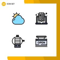 4 iconos creativos signos y símbolos modernos de motor de nube sol tienda en línea elementos de diseño vectorial editables vector