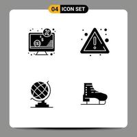 Mobile Interface Solid Glyph Set of 4 Pictograms of computer earth monitor fire globe Editable Vector Design Elements