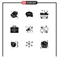 Pack of 9 Modern Solid Glyphs Signs and Symbols for Web Print Media such as feminism medical ambulance kit stretcher Editable Vector Design Elements