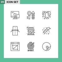 paquete de iconos de vector de stock de 9 signos y símbolos de línea para elementos de diseño de vector editables de corazones de puente de geometría de construcción de cuadrícula