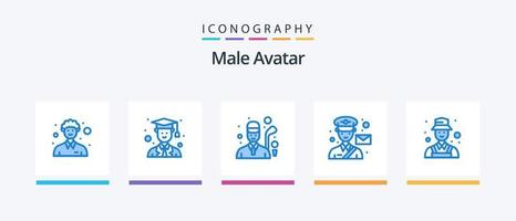 paquete de iconos de avatar masculino azul 5 que incluye detective. cartero. golfista. publicar. correo. diseño de iconos creativos vector