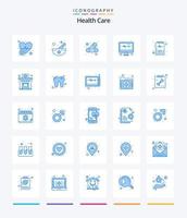cuidado de la salud creativo 25 paquete de iconos azules como la salud. monitor. ayuda. corazón. derrotar vector