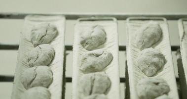 bröd deg med mjöl för bakning i de bageri kök - selektiv fokus video