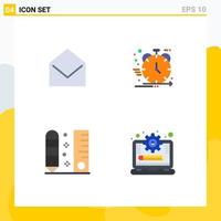 Mobile Interface Flat Icon Set of 4 Pictograms of business drafting open business pencil Editable Vector Design Elements