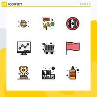 Mobile Interface Filledline Flat Color Set of 9 Pictograms of shopping lcd connection chart spa Editable Vector Design Elements