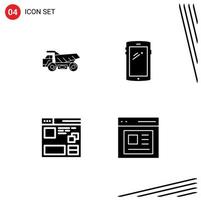 Set of 4 Vector Solid Glyphs on Grid for truck browser construction mobile page Editable Vector Design Elements