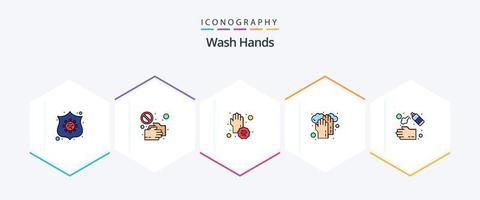 Wash Hands 25 FilledLine icon pack including medical. healthcare. shake hand. hands. dirty vector