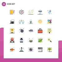 Flat Color Pack of 25 Universal Symbols of lock junk target equipment party Editable Vector Design Elements