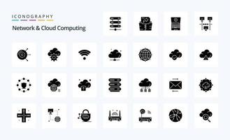 25 Network And Cloud Computing Solid Glyph icon pack vector