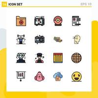 Pictogram Set of 16 Simple Flat Color Filled Lines of report article tv news security Editable Creative Vector Design Elements
