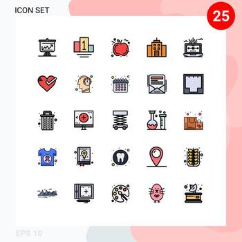 Editable Vector Line Pack of 25 Simple Filled line Flat Colors of computer file fruit drawing office Editable Vector Design Elements