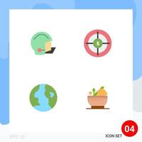 Group of 4 Modern Flat Icons Set for american target helmet business globe Editable Vector Design Elements