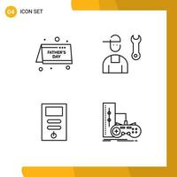 Set of 4 Modern UI Icons Symbols Signs for calendar computer fathers day mechanic pc Editable Vector Design Elements