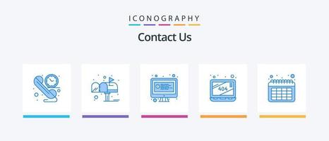 Contact Us Blue 5 Icon Pack Including time. calendar. computer. website. error. Creative Icons Design vector