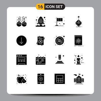 16 glifos sólidos vectoriales temáticos y símbolos editables de elementos de diseño vectorial editables de juego de joystick de bandera de palo de símbolo vector