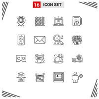 Pack of 16 Modern Outlines Signs and Symbols for Web Print Media such as mobile healthy laptop gym wifi Editable Vector Design Elements