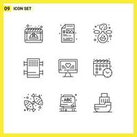 9 iconos creativos signos y símbolos modernos de elementos de diseño vectorial editables en estante de sala de imagen de computadora de corazón vector